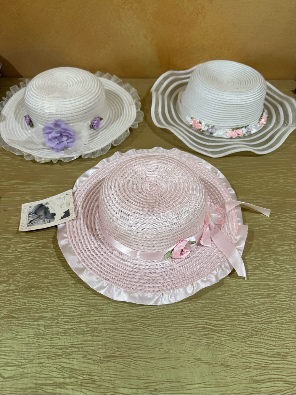 Girls' Pink Straw Sun Hat with Ribbon & Flower